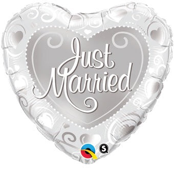 Just Married Silver Heart (18 Inch)