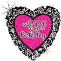 With Love on Your Birthday Damask Heart Balloon (18 Inch)