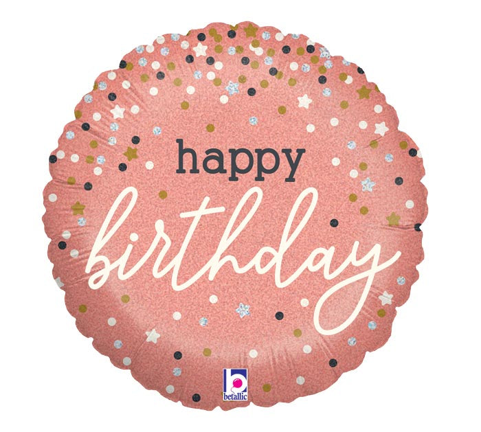Happy Birthday Confetti Print Rose Gold Balloon (18 Inch)