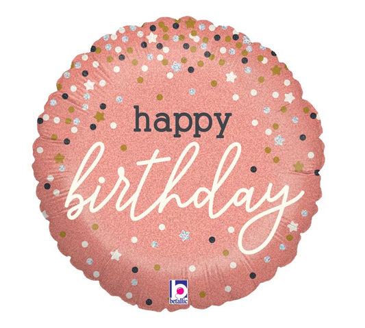 Happy Birthday Confetti Print Rose Gold Balloon (18 Inch)