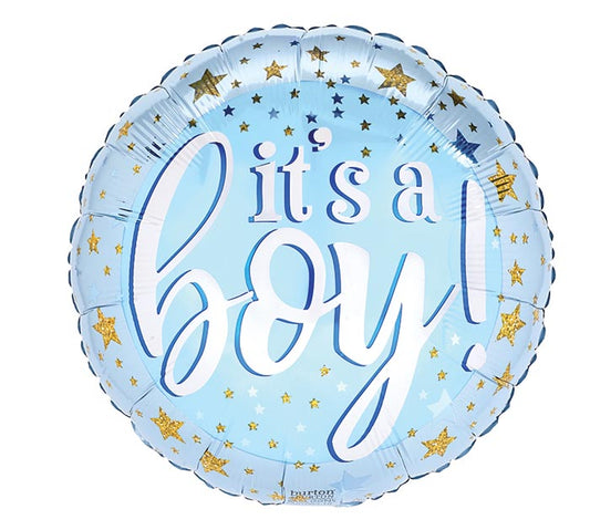 It’s A Boy Blue and Gold Glitter Stars Balloon (18 Inch)
