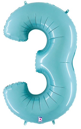 Floating Pastel Blue Number "3" Balloon (4 Foot or 40 Inch)